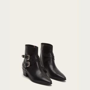 Frye Ellen Buckle Short Black Boots Leather Size 6